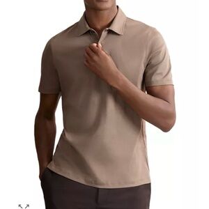 Reiss 100% Cotton Earl Short Sleeve Polo Shirt in Taupe Brown